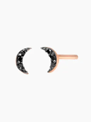 14K ROSE GOLD MOON STUD WITH BLACK DIAMONDS IN ROSE GOLD