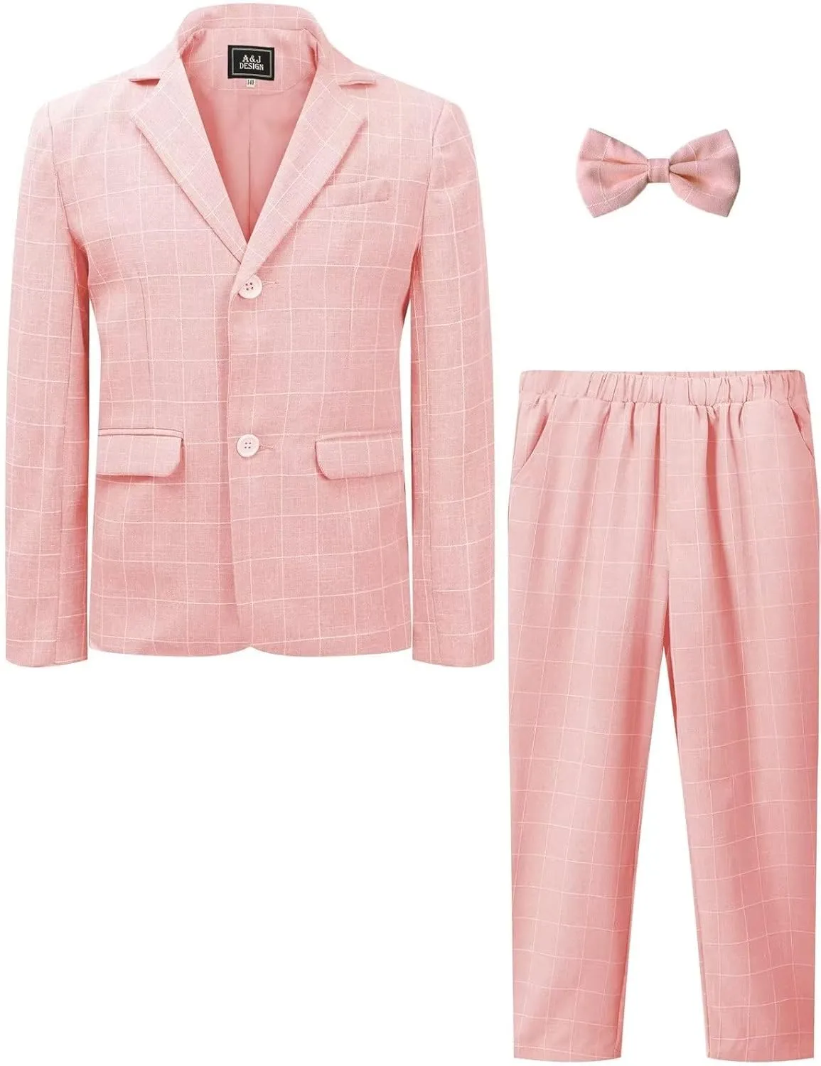 A&J DESIGN Boys' 2-Piece Suits Set Jacket Pants Bow Tie Kids Plaid Formal Outfits