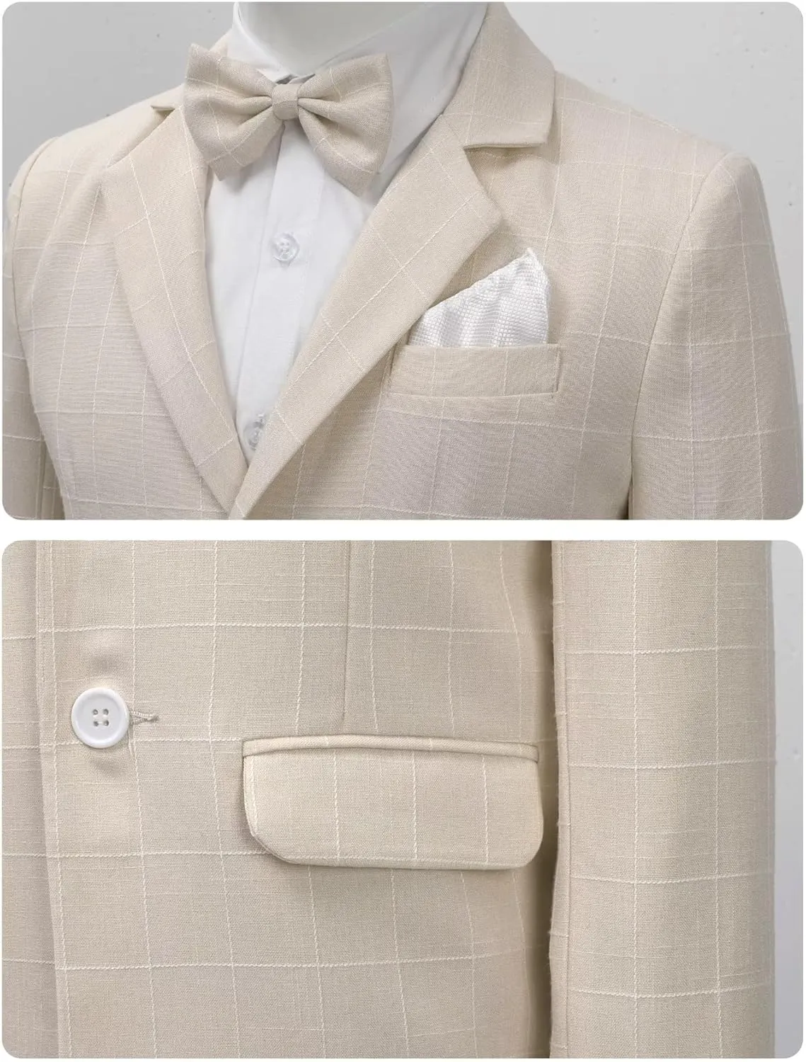 A&J DESIGN Boys' 2-Piece Suits Set Jacket Pants Bow Tie Kids Plaid Formal Outfits