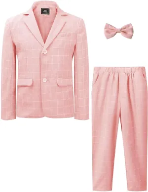 A&J DESIGN Boys' 2-Piece Suits Set Jacket Pants Bow Tie Kids Plaid Formal Outfits