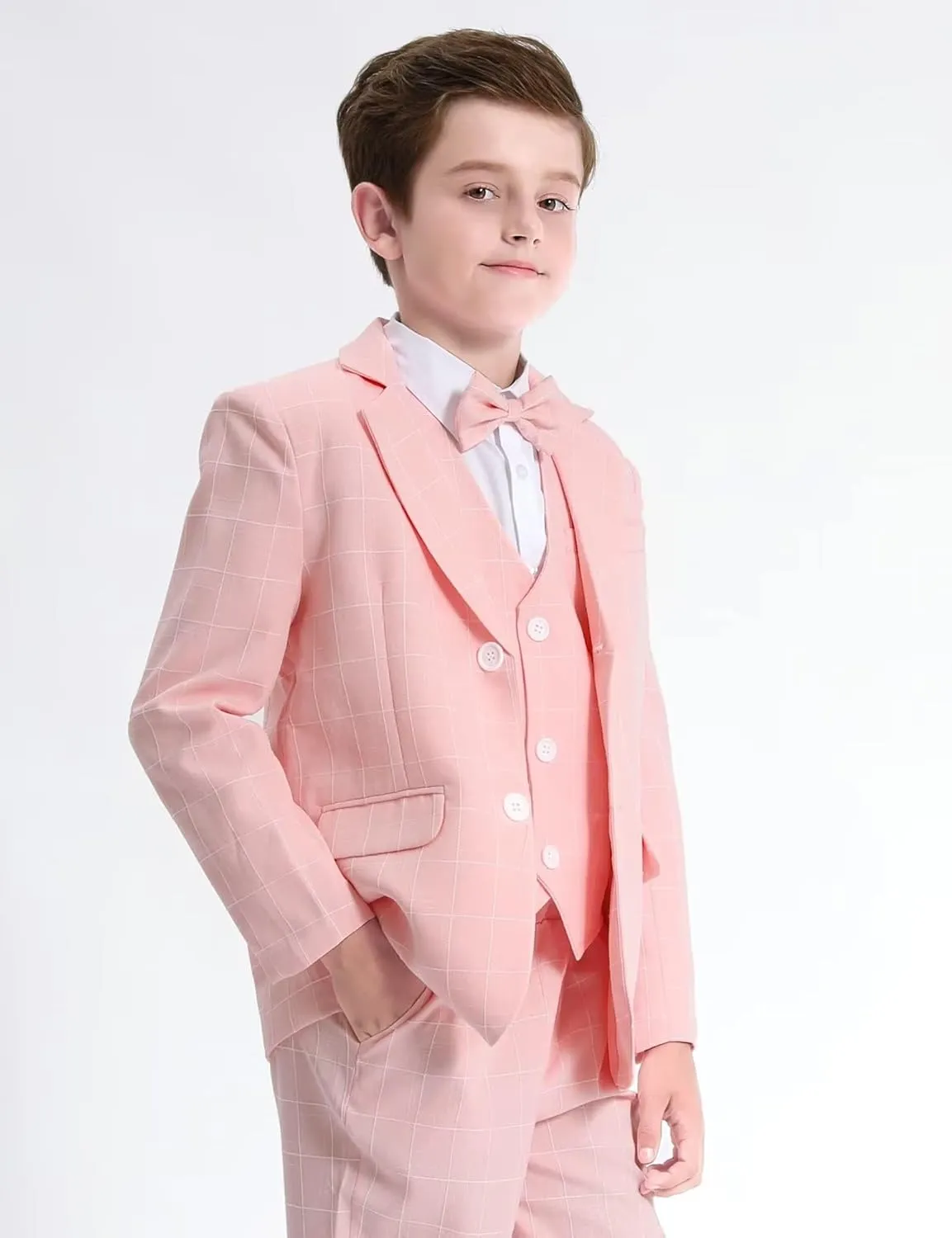 A&J DESIGN Boys' 2-Piece Suits Set Jacket Pants Bow Tie Kids Plaid Formal Outfits