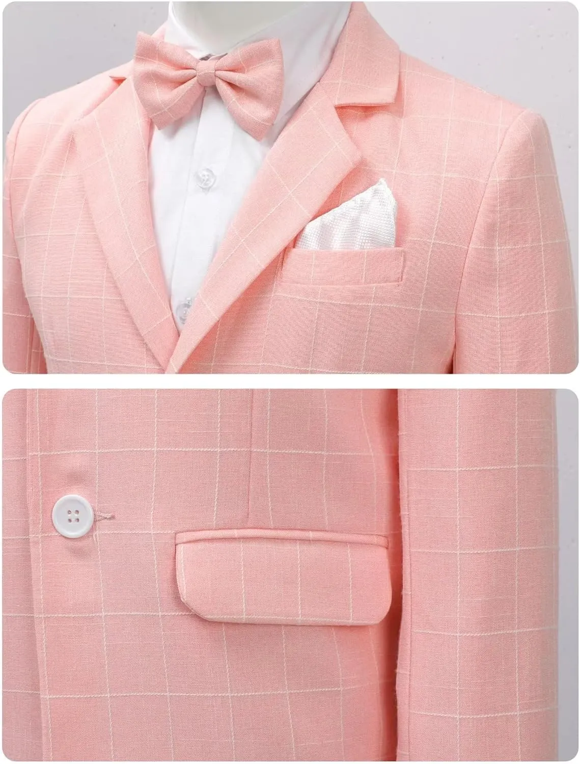 A&J DESIGN Boys' 2-Piece Suits Set Jacket Pants Bow Tie Kids Plaid Formal Outfits