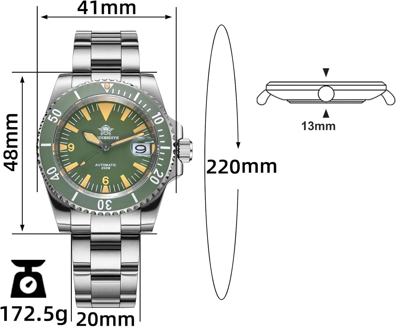 ADDIESDIVE Automatic Dive Watch for Men Steel Band Waterproof Diver 200 M Japan NH35A Movement