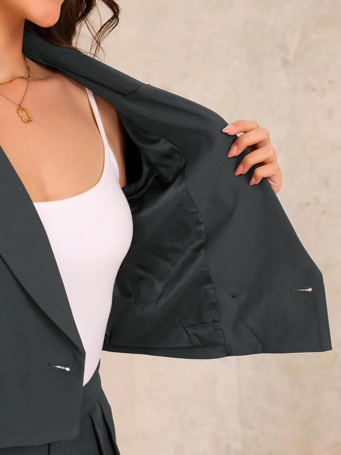 Allegra K Women's 2 Piece Set Business Casual Outfit Notched Lapel Crop Jacket Wide Leg Pant Work Suits