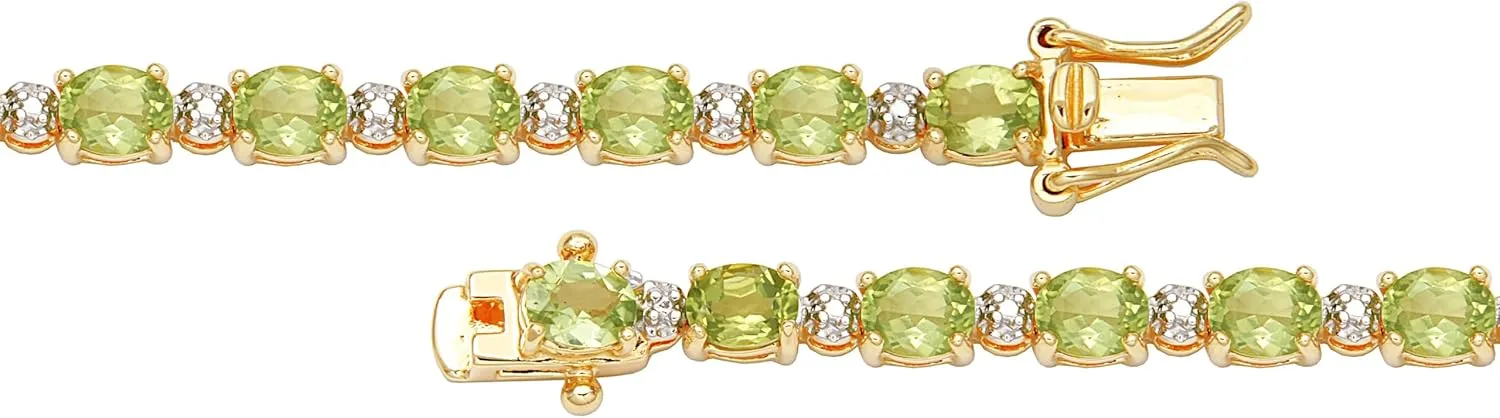 Amazon Essentials 18k Yellow Gold Plated Sterling Silver Genuine Gemstones and Diamond Accent Tennis Bracelet (previously Amazon Collection)