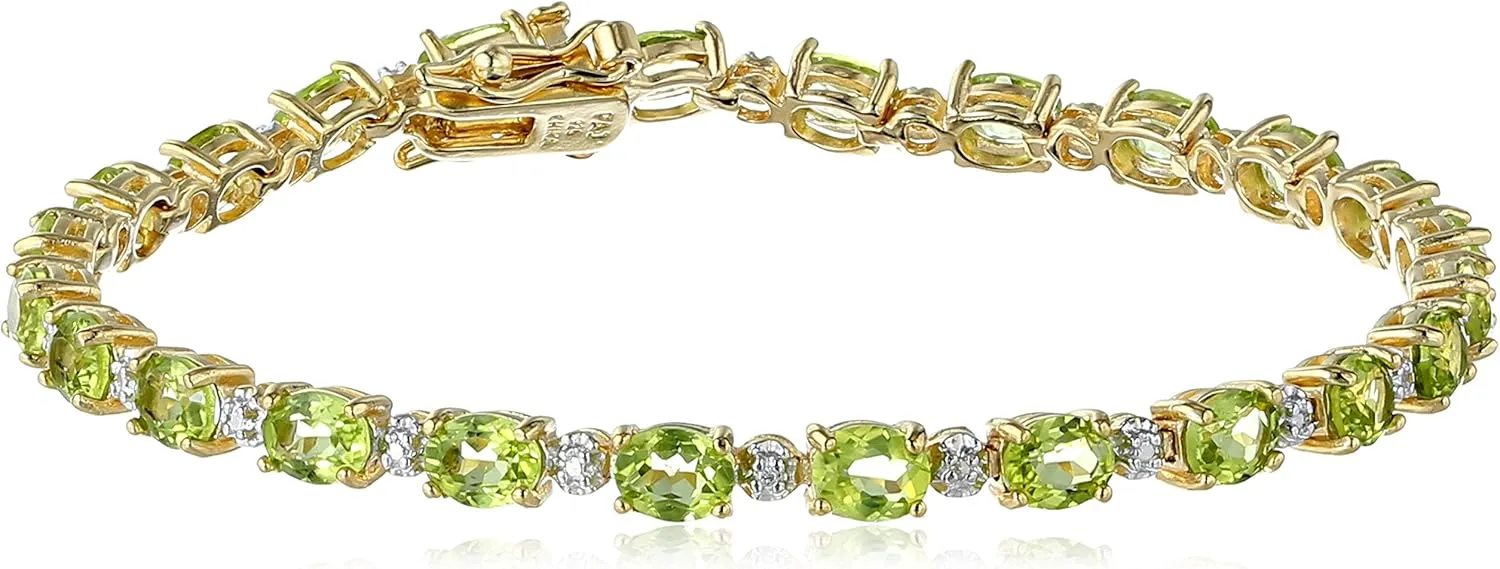 Amazon Essentials 18k Yellow Gold Plated Sterling Silver Genuine Gemstones and Diamond Accent Tennis Bracelet (previously Amazon Collection)