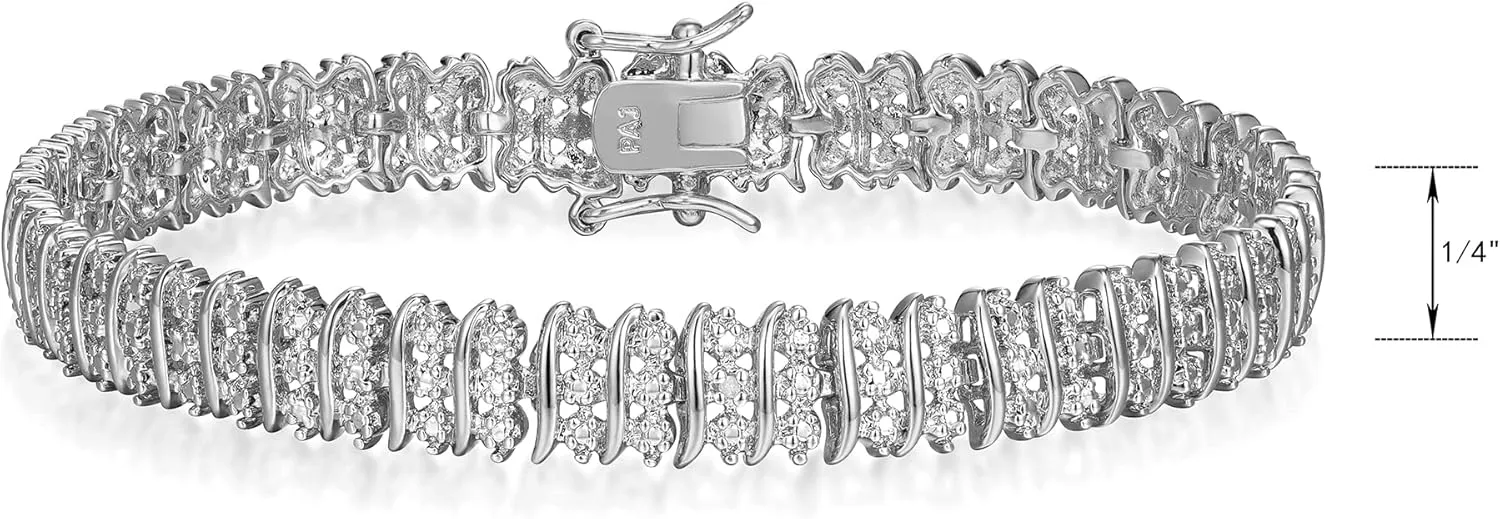 Amazon Essentials Diamond Accent Triple Row S-Link Tennis Bracelet, 7.25" (previously Amazon Collection)