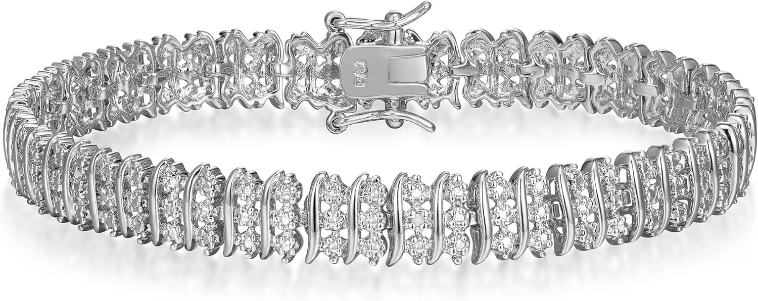 Amazon Essentials Diamond Accent Triple Row S-Link Tennis Bracelet, 7.25" (previously Amazon Collection)