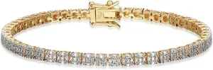 Amazon Essentials Fine Silver Over 18K Gold Tone Diamond Cluster Illusion Diamond Accent Tennis Bracelet, 7.25" (previously Amazon Collection)