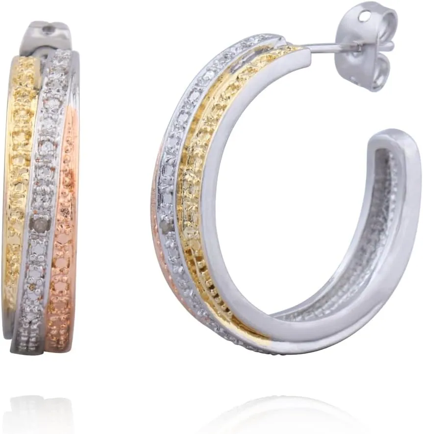 Amazon Essentials Tri-Tone Plated Bronze Diamond Accent C-Hoop Earrings, (previously Amazon Collection)