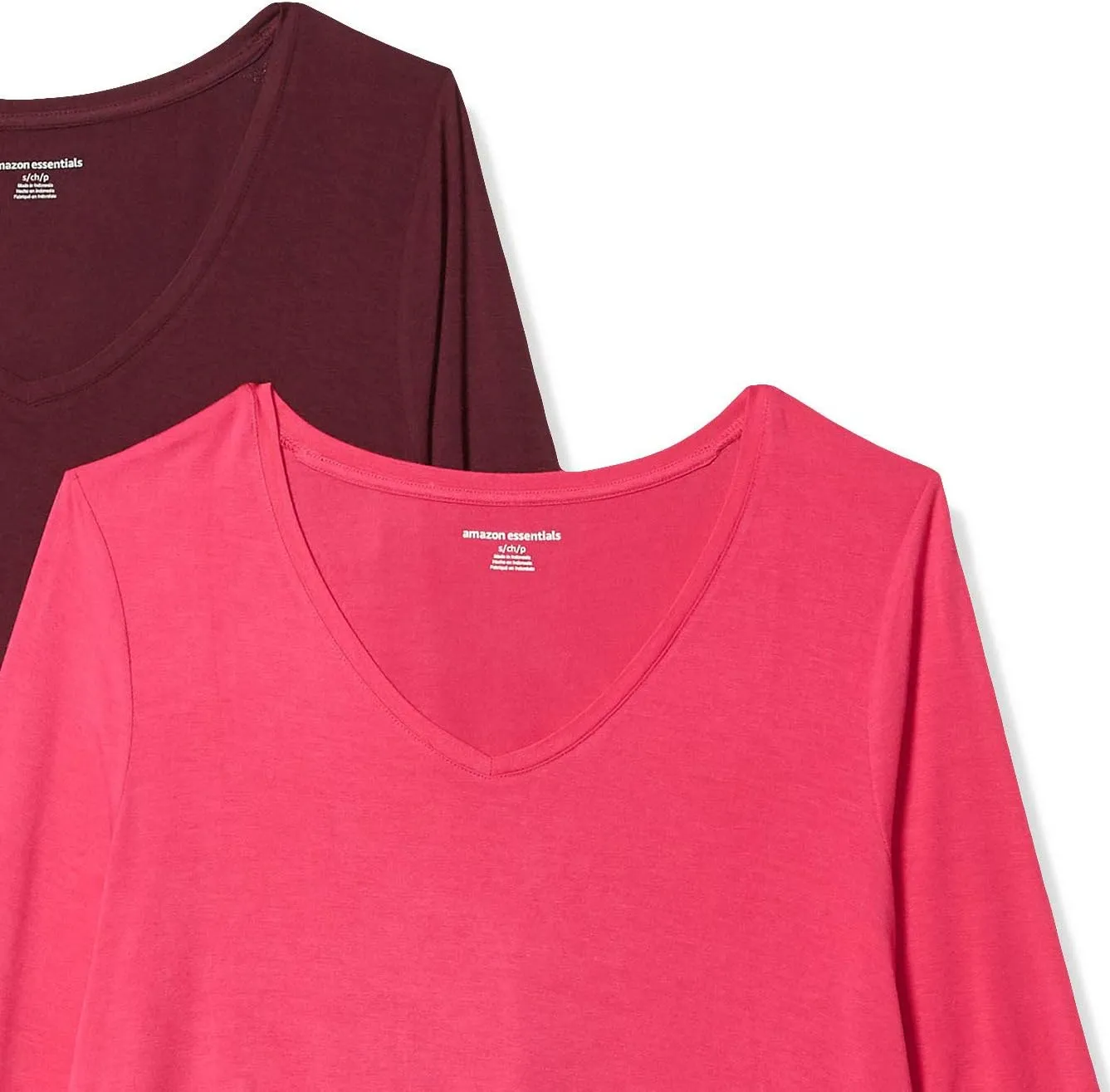 Amazon Essentials Women's 3/4 Sleeve V-Neck Swing T-Shirt (Available in Plus Size), Pack of 2