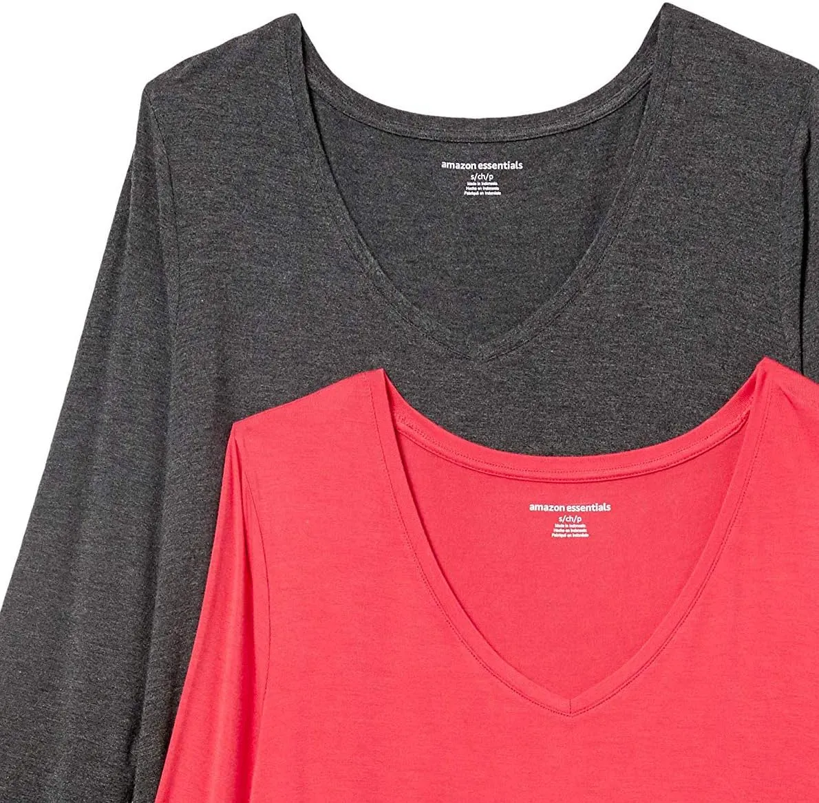 Amazon Essentials Women's 3/4 Sleeve V-Neck Swing T-Shirt (Available in Plus Size), Pack of 2