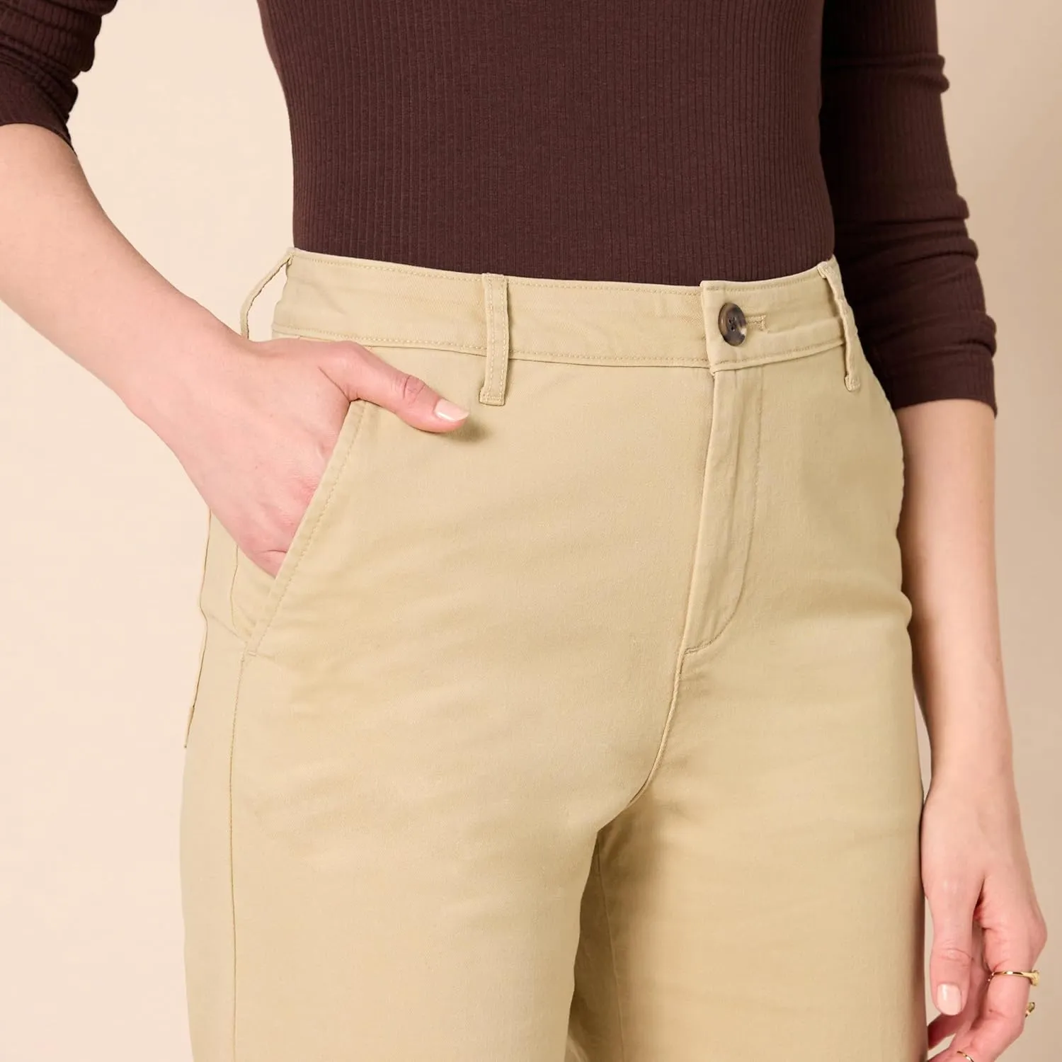 Amazon Essentials Women's High-Rise Regular-Fit Ankle-Length Wide-Leg Khaki Pant