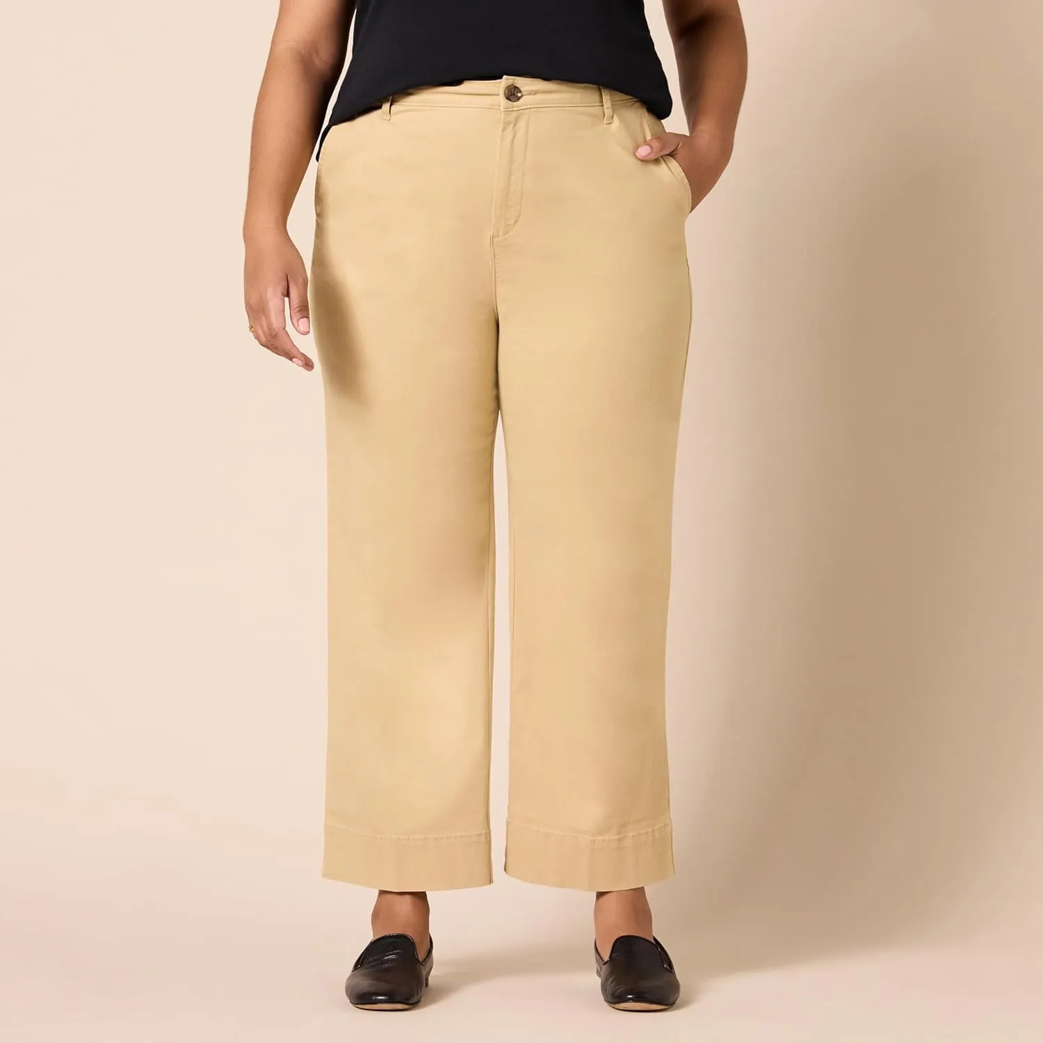 Amazon Essentials Women's High-Rise Regular-Fit Ankle-Length Wide-Leg Khaki Pant