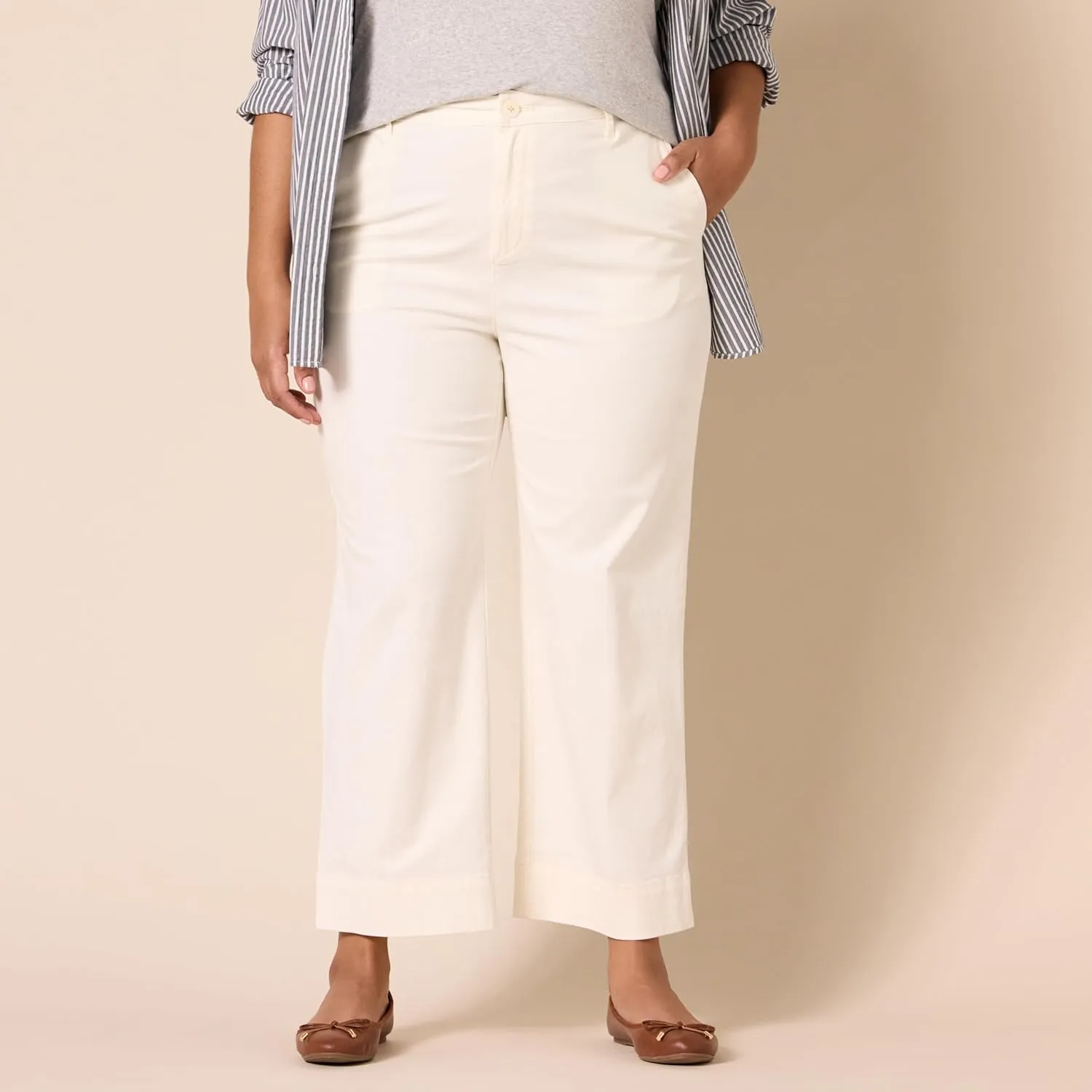 Amazon Essentials Women's High-Rise Regular-Fit Ankle-Length Wide-Leg Khaki Pant