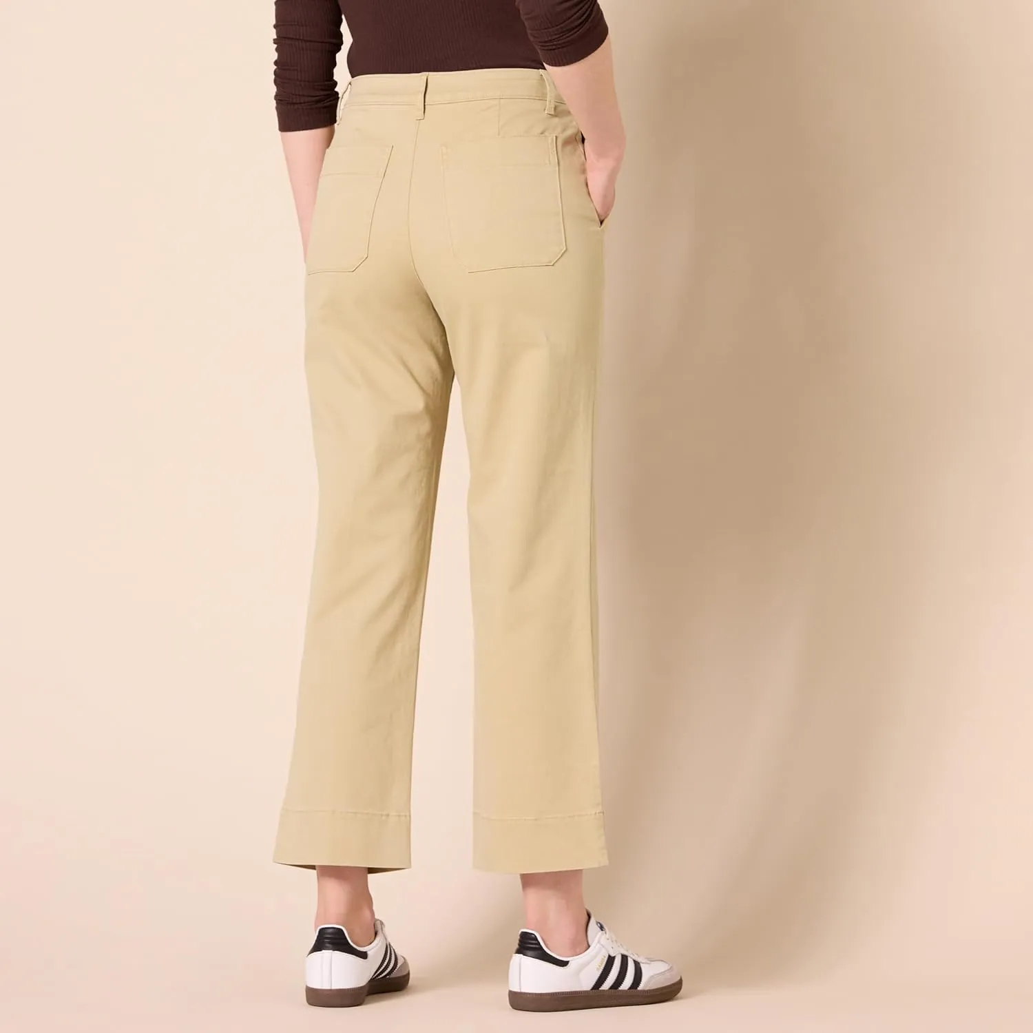 Amazon Essentials Women's High-Rise Regular-Fit Ankle-Length Wide-Leg Khaki Pant
