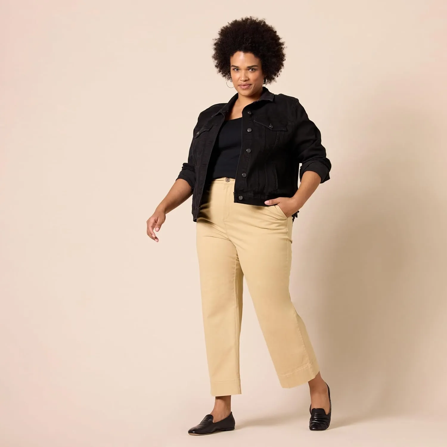 Amazon Essentials Women's High-Rise Regular-Fit Ankle-Length Wide-Leg Khaki Pant