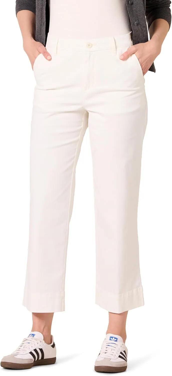Amazon Essentials Women's High-Rise Regular-Fit Ankle-Length Wide-Leg Khaki Pant
