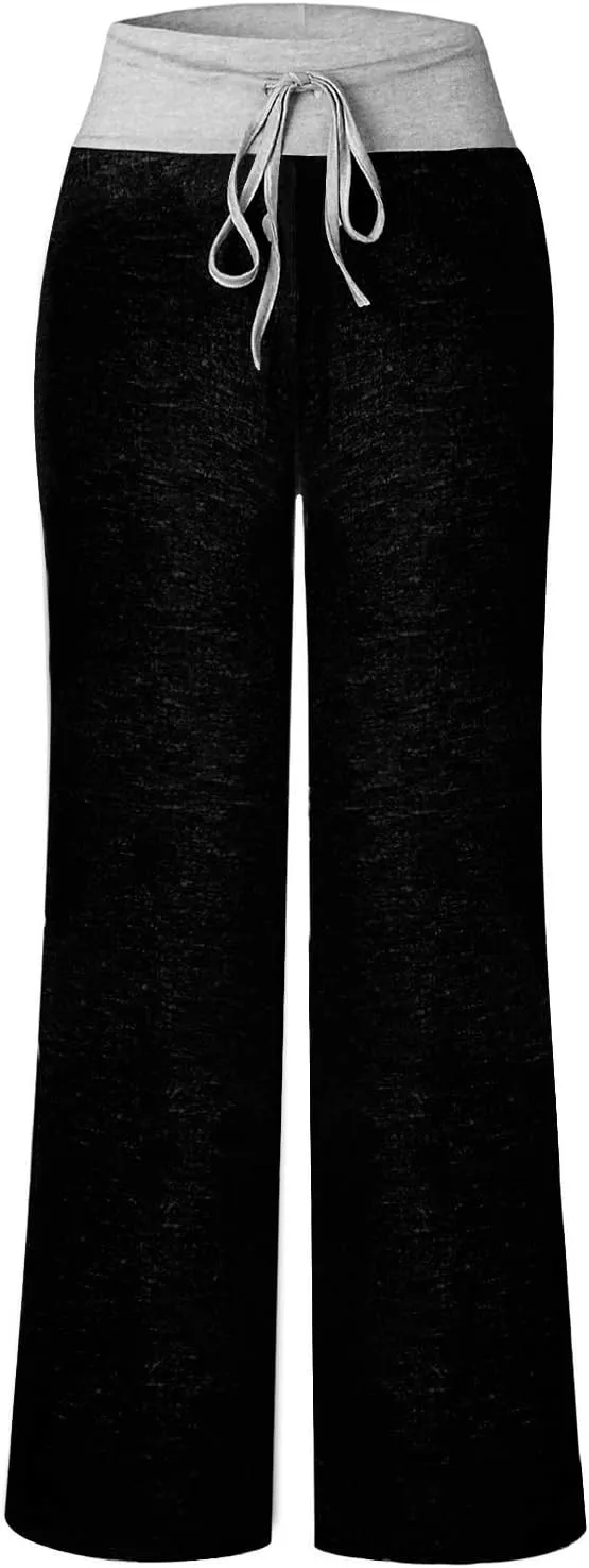 AMiERY Women's Comfy Casual Pajama Pants Floral Print Drawstring Palazzo Lounge Pants Wide Leg