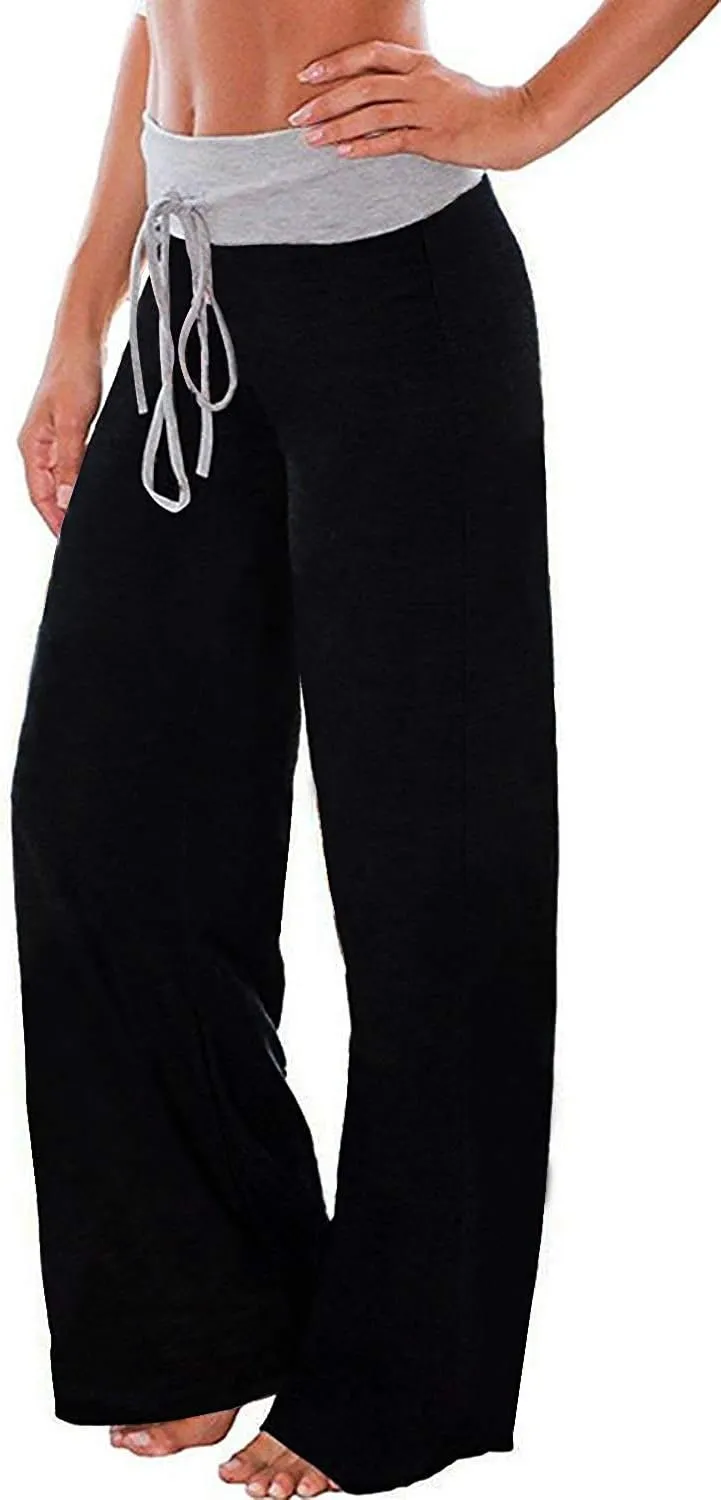 AMiERY Women's Comfy Casual Pajama Pants Floral Print Drawstring Palazzo Lounge Pants Wide Leg