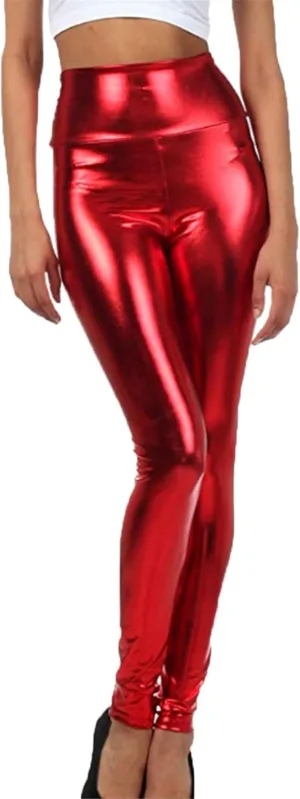 Andongnywell Womens Faux Leather Leggings Pants Uplifting Hip High Waist Tummy Slim Sexy Reflective Trousers