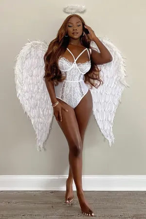 Angel Face Feather Wings - White