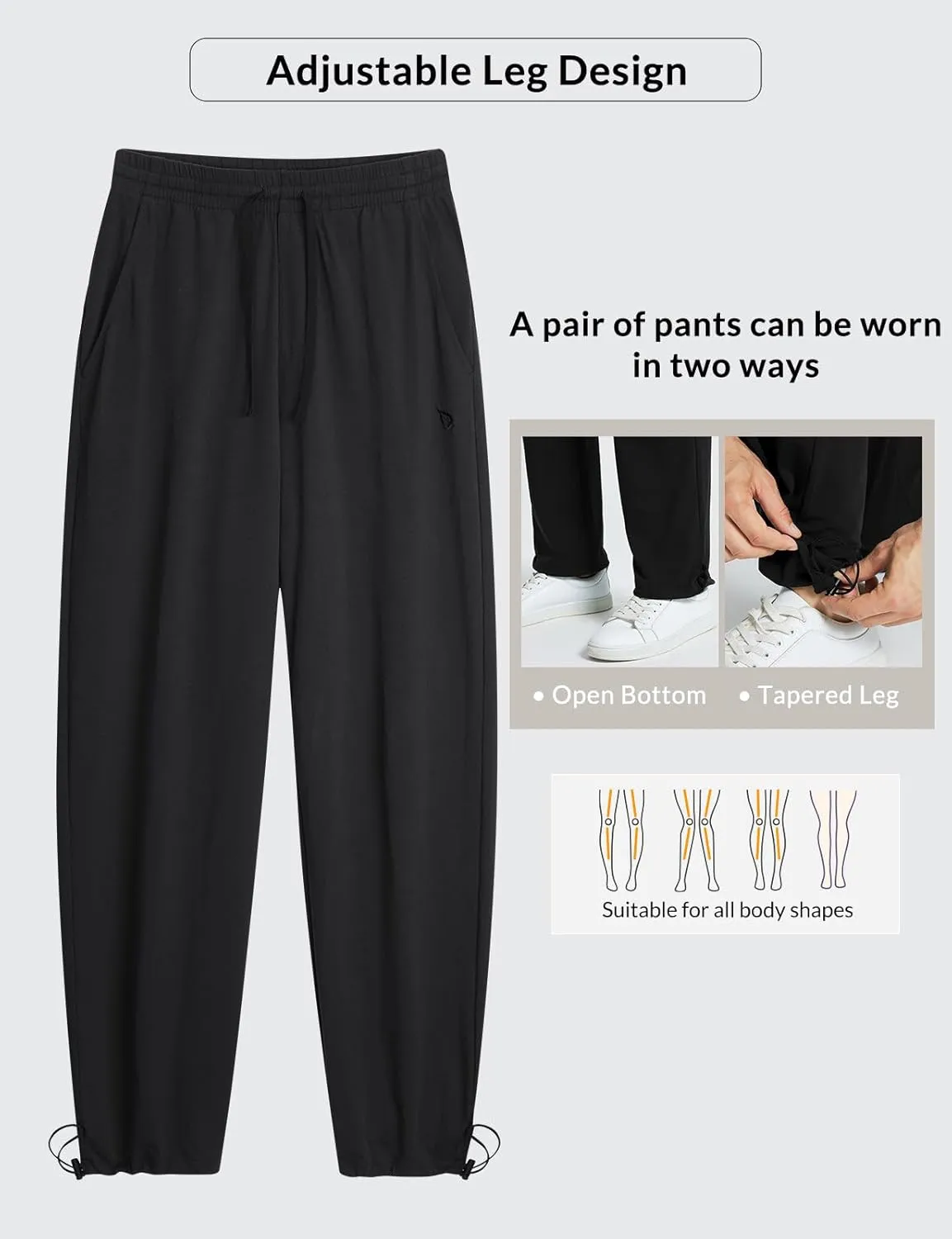 baleaf Men's Sweatpants Casual Lounge Cotton Pajama Yoga Pants Open Bottom Straight Leg Male Sweat Pants with Pockets