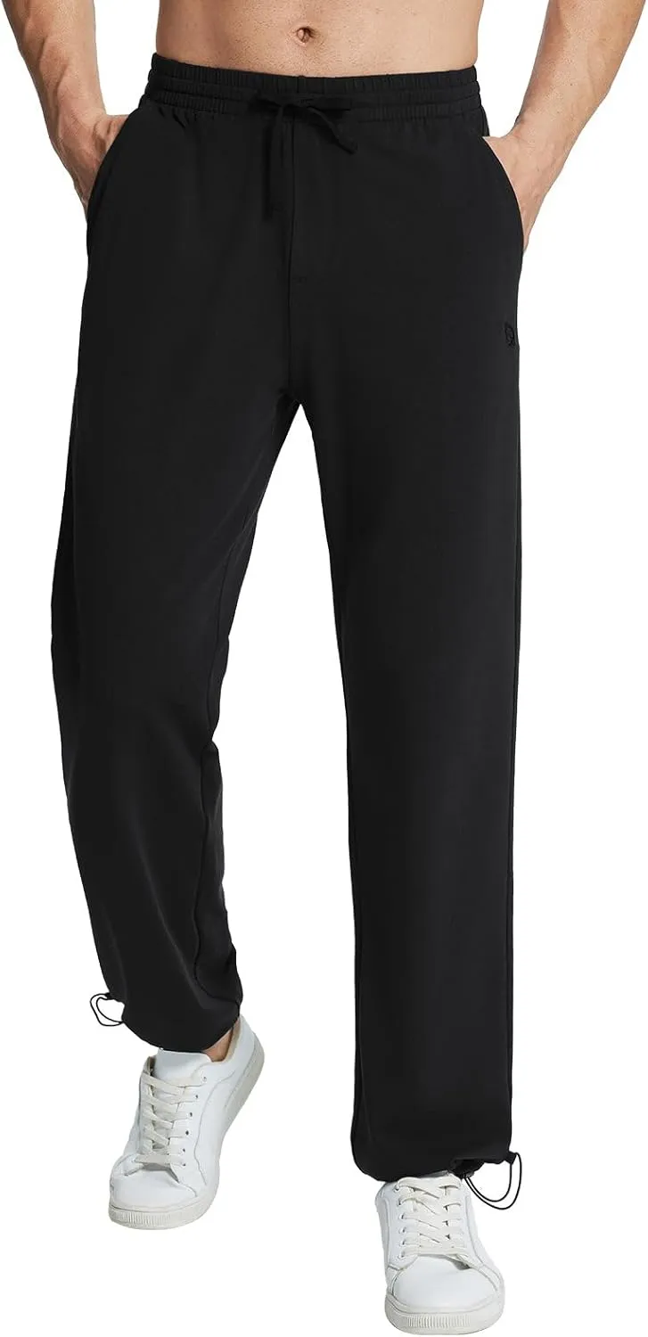 baleaf Men's Sweatpants Casual Lounge Cotton Pajama Yoga Pants Open Bottom Straight Leg Male Sweat Pants with Pockets