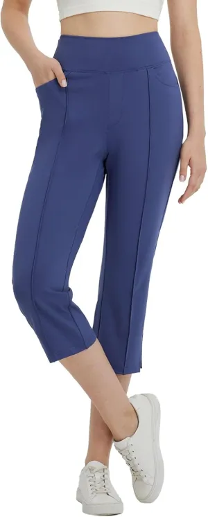 baleaf Womens Capri Yoga Pants with 4 Pockets Capris Leggings Dressy Casual Stretch Crop Lounge Straight Open Bottom Summer