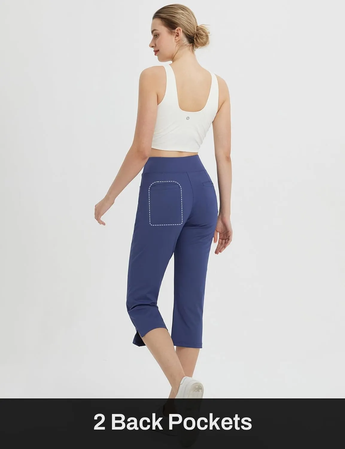 baleaf Womens Capri Yoga Pants with 4 Pockets Capris Leggings Dressy Casual Stretch Crop Lounge Straight Open Bottom Summer
