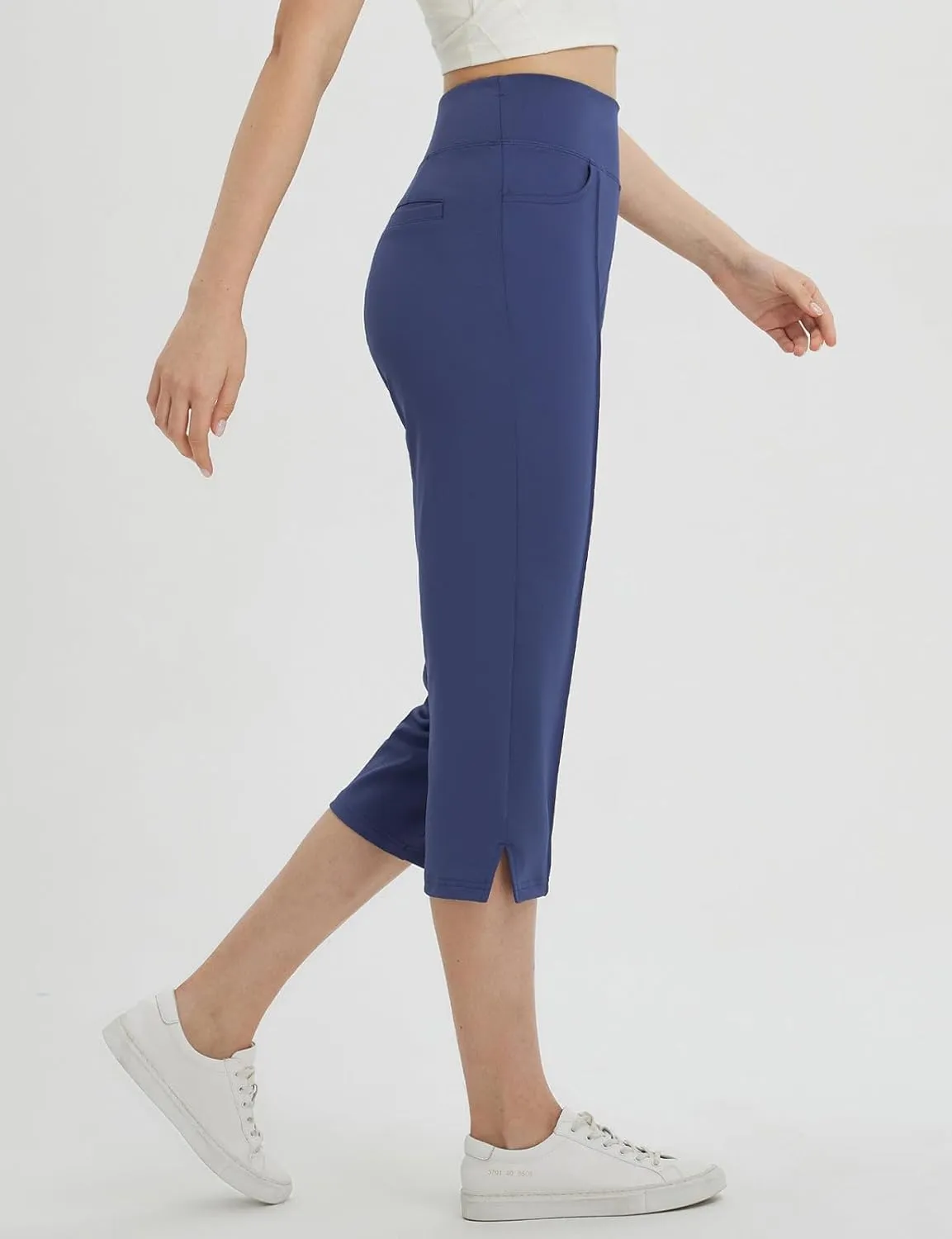 baleaf Womens Capri Yoga Pants with 4 Pockets Capris Leggings Dressy Casual Stretch Crop Lounge Straight Open Bottom Summer