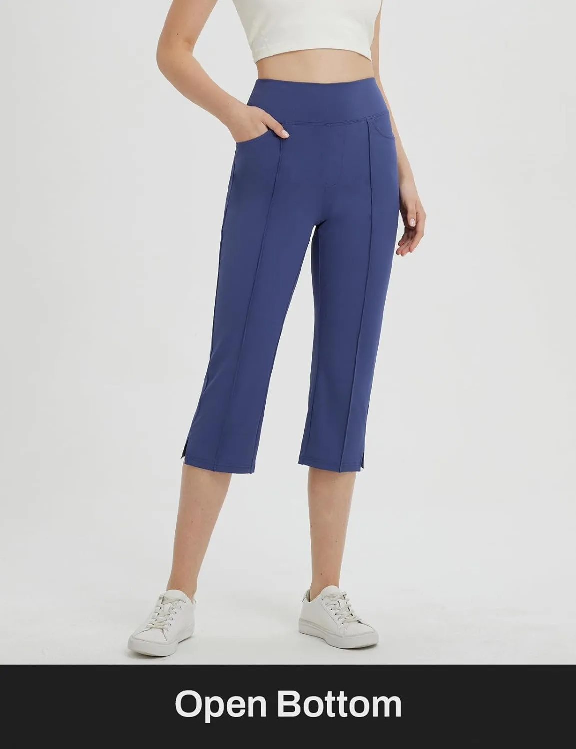 baleaf Womens Capri Yoga Pants with 4 Pockets Capris Leggings Dressy Casual Stretch Crop Lounge Straight Open Bottom Summer