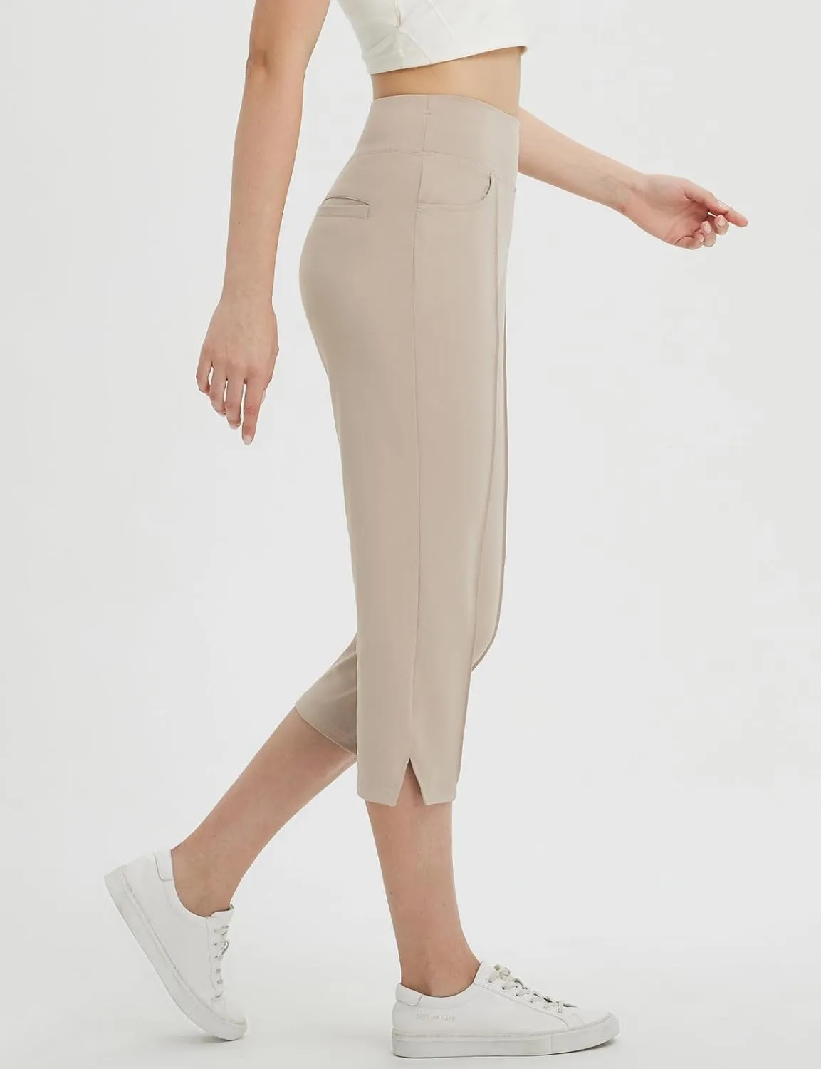 baleaf Womens Capri Yoga Pants with 4 Pockets Capris Leggings Dressy Casual Stretch Crop Lounge Straight Open Bottom Summer