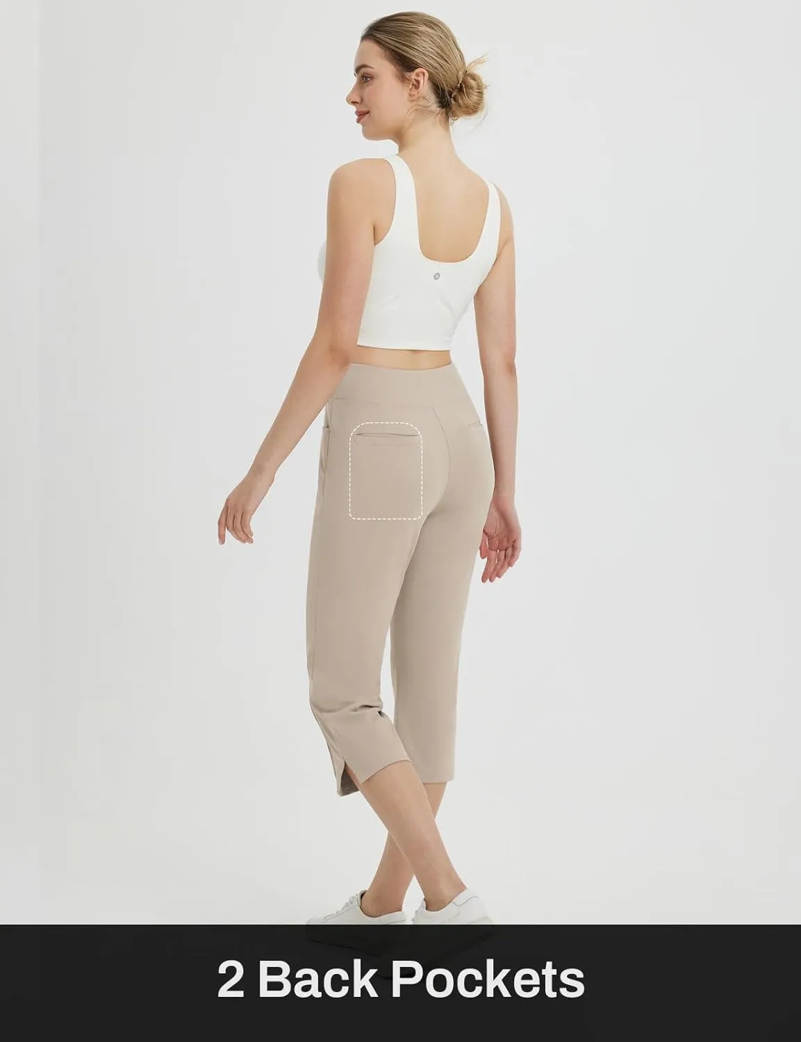 baleaf Womens Capri Yoga Pants with 4 Pockets Capris Leggings Dressy Casual Stretch Crop Lounge Straight Open Bottom Summer