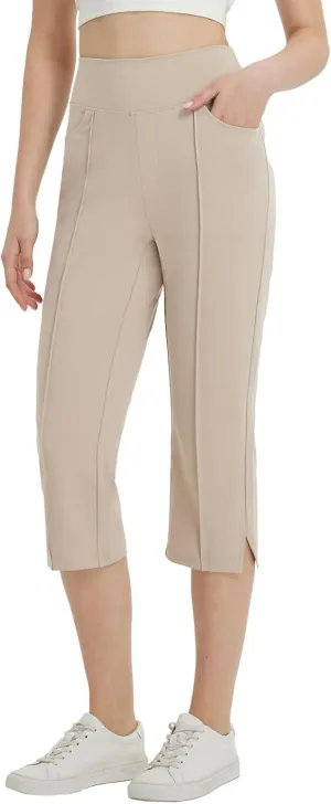 baleaf Womens Capri Yoga Pants with 4 Pockets Capris Leggings Dressy Casual Stretch Crop Lounge Straight Open Bottom Summer