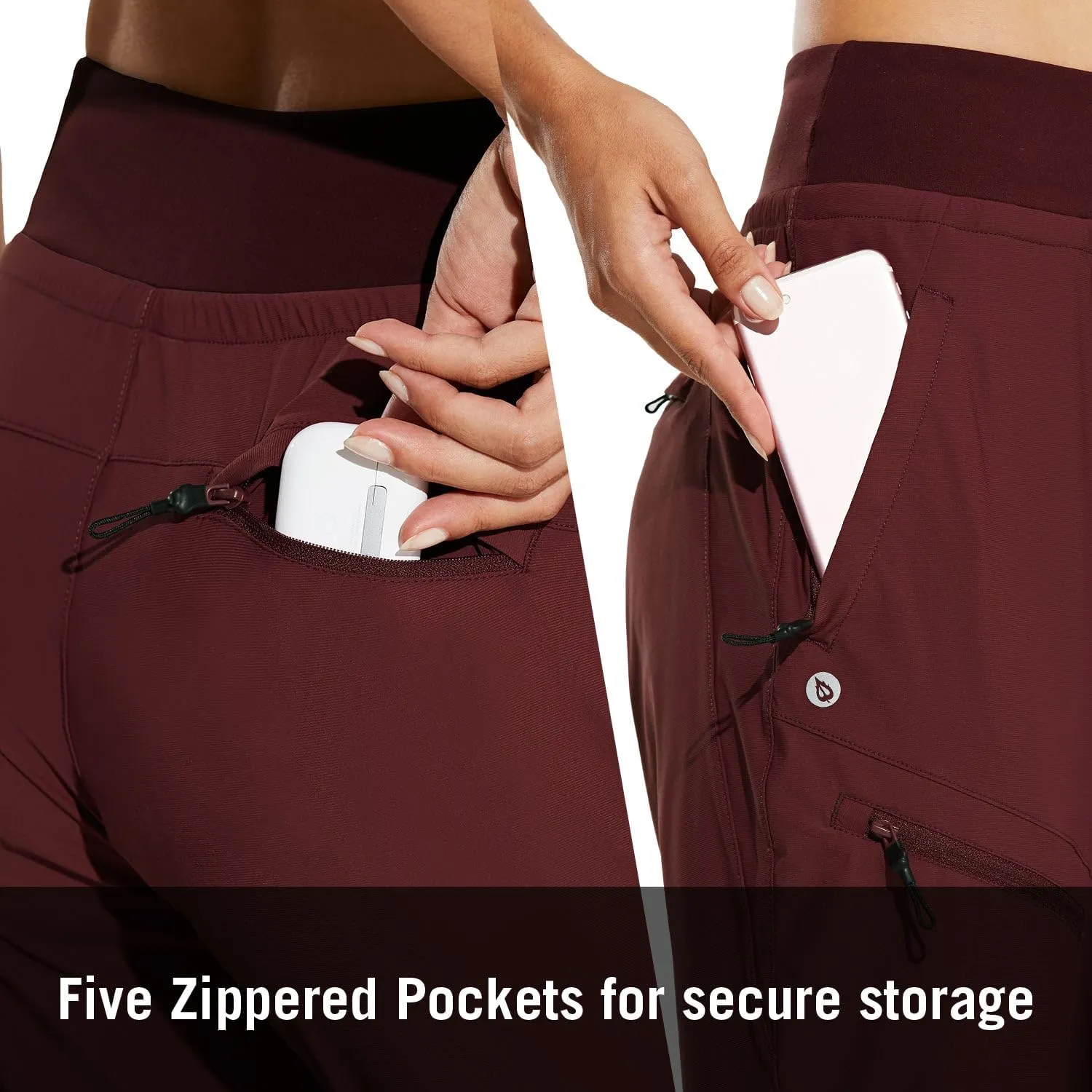 baleaf Women's Joggers Lightweight Hiking Pants High Waist 5 Zipper Pockets Quick Dry Travel Athletic UPF50 