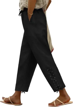 BIRW 2025 Summer Women Linen Pants with Pockets High Waist Comfy White Gauze Pants Casual Lightweight Loose Trousers