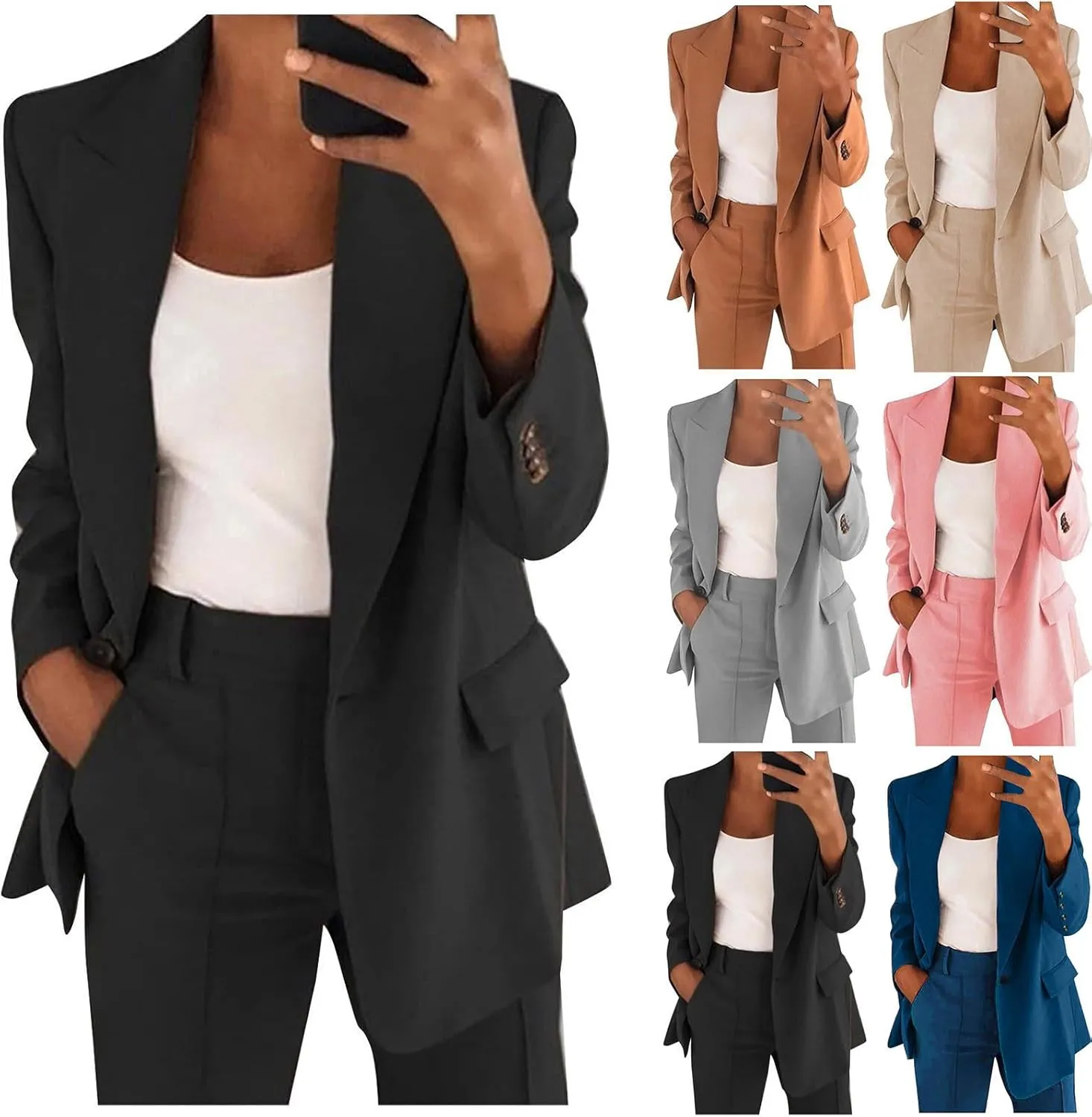 Blazer Sets Women 2 Piece Outfits Dressy Pant/Blazer Casual Wide Leg Pants Fashion Blazer Jacket Plus Size Pant Suits