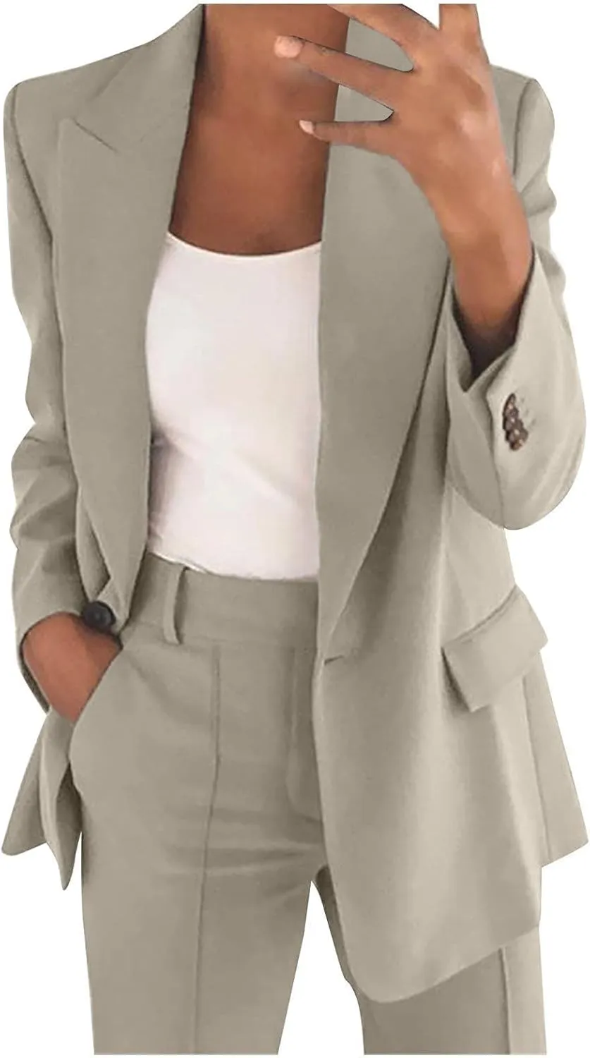 Blazer Sets Women 2 Piece Outfits Dressy Pant/Blazer Casual Wide Leg Pants Fashion Blazer Jacket Plus Size Pant Suits