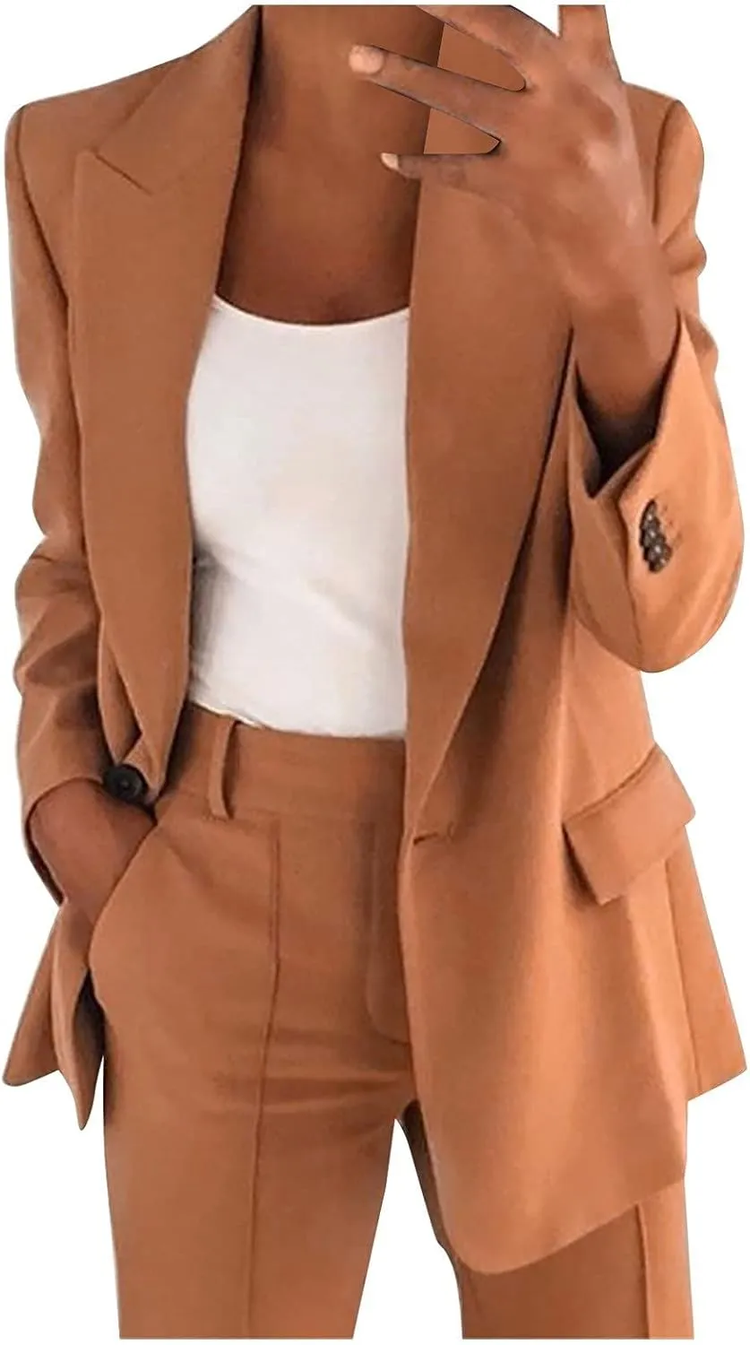 Blazer Sets Women 2 Piece Outfits Dressy Pant/Blazer Casual Wide Leg Pants Fashion Blazer Jacket Plus Size Pant Suits