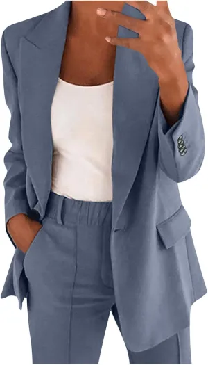 Blazer Sets Women 2 Piece Outfits Pants Suits Business Slim Fit Dressy Pantsuit Long Sleeve Wide Leg Work Office Style Jacket