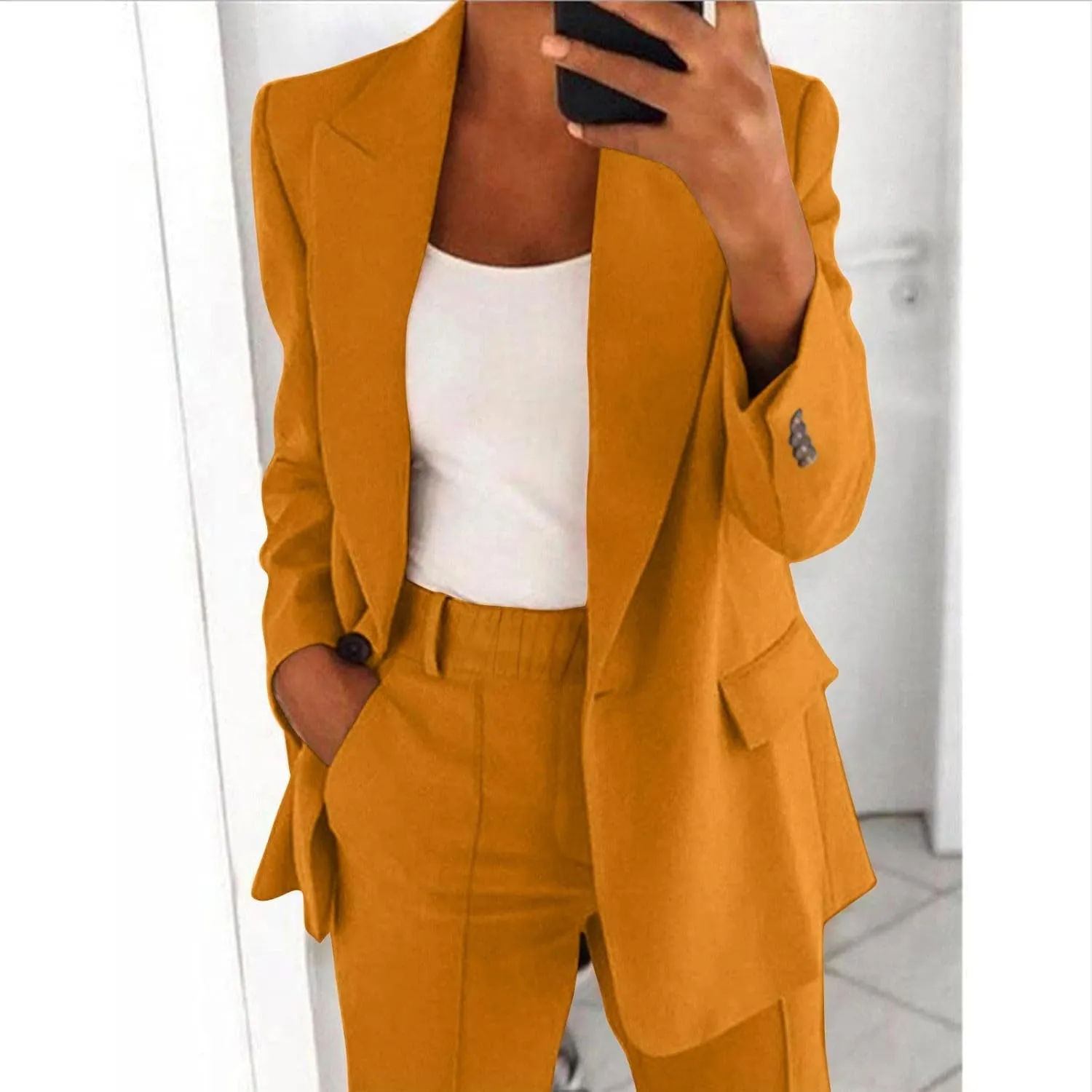 Blazer Sets Women 2 Piece Outfits Pants Suits Business Slim Fit Dressy Pantsuit Long Sleeve Wide Leg Work Office Style Jacket