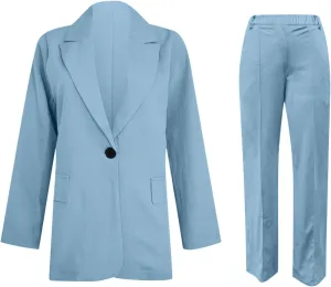 Blazer Sets Women 2 Piece Outfits Pants Suits Business Slim Fit Dressy Pantsuit Long Sleeve Wide Leg Work Office Style Jacket