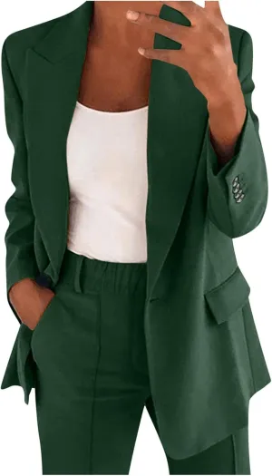 Blazer Sets Women 2 Piece Outfits Pants Suits Business Slim Fit Dressy Pantsuit Long Sleeve Wide Leg Work Office Style Jacket