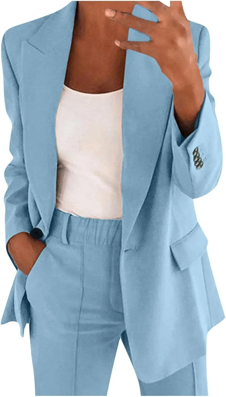 Blazer Sets Women 2 Piece Outfits Pants Suits Business Slim Fit Dressy Pantsuit Long Sleeve Wide Leg Work Office Style Jacket