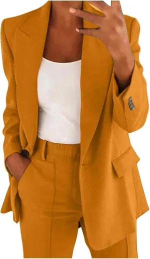 Blazer Sets Women 2 Piece Outfits Pants Suits Business Slim Fit Dressy Pantsuit Long Sleeve Wide Leg Work Office Style Jacket