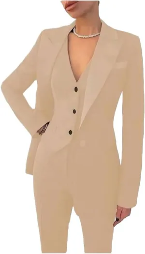 Blazer Vest Pants Set for Women 3 PC Office Work Suit Slim Fit Business Suit Womens Pants Suits Wedding