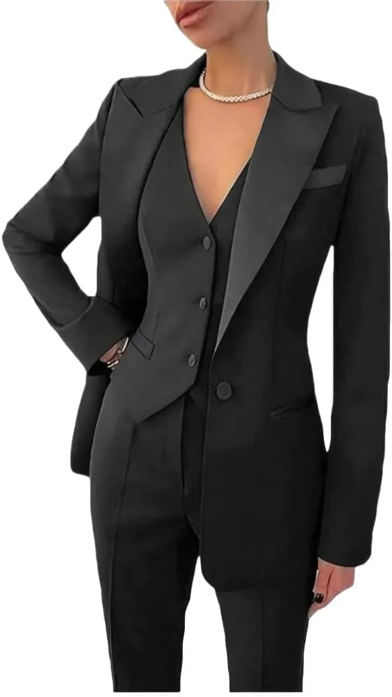 Blazer Vest Pants Set for Women 3 PC Office Work Suit Slim Fit Business Suit Womens Pants Suits Wedding