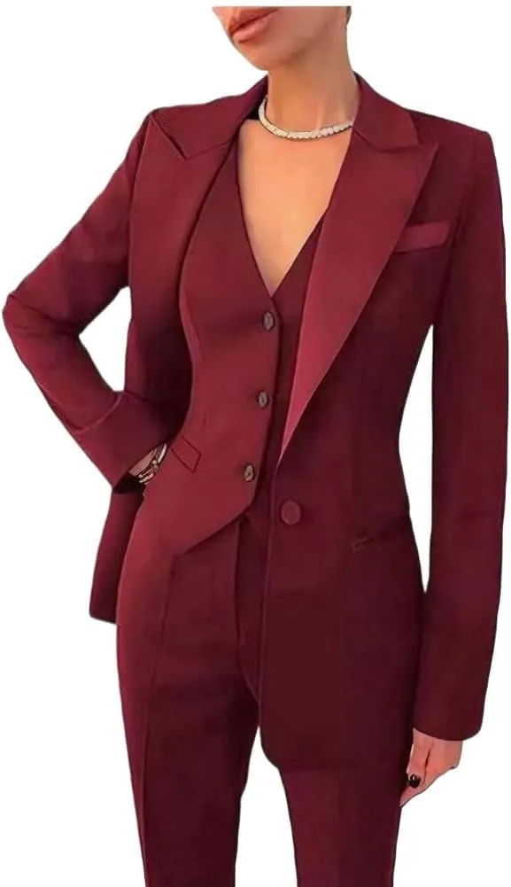 Blazer Vest Pants Set for Women 3 PC Office Work Suit Slim Fit Business Suit Womens Pants Suits Wedding
