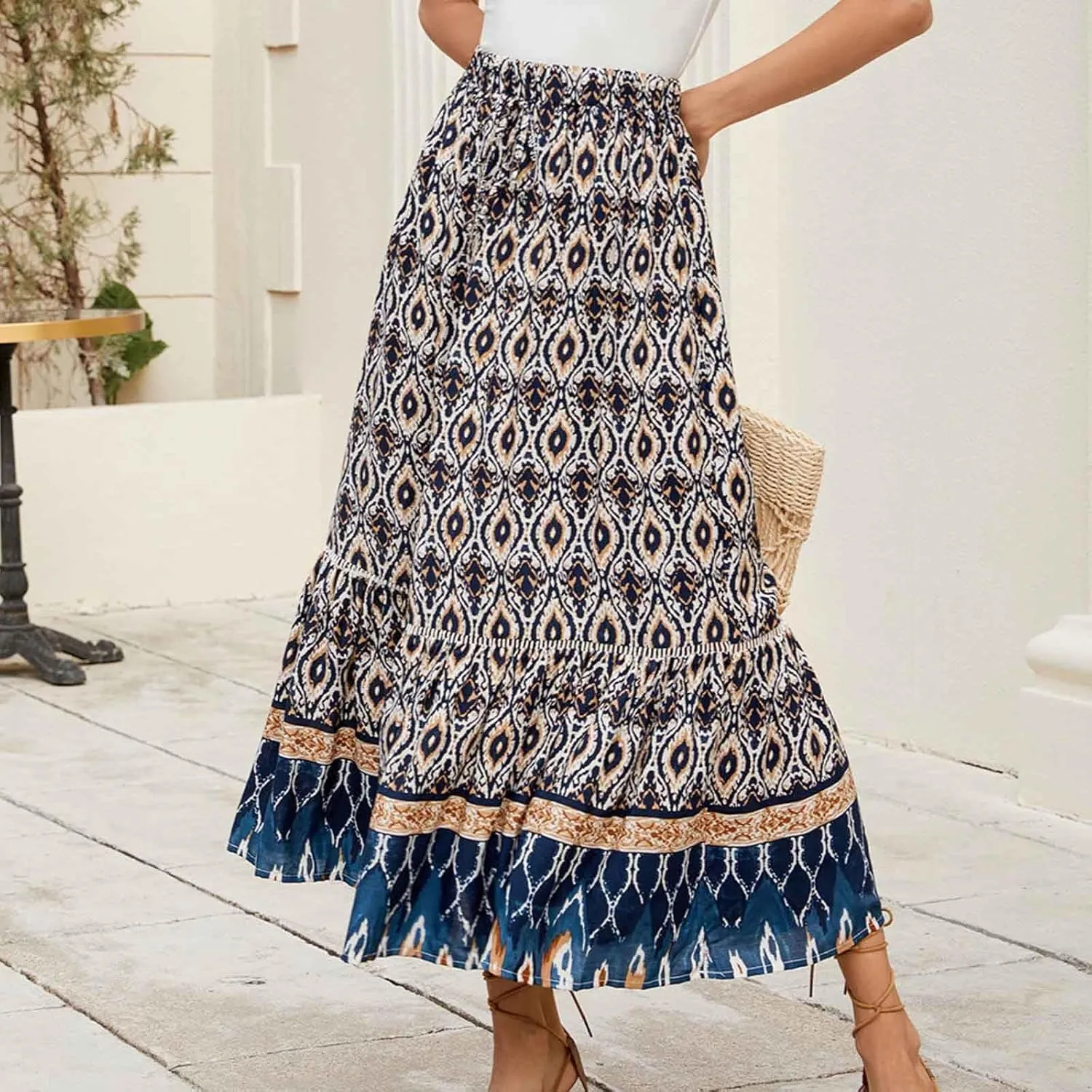 Bohemian Maxi Skirt Women Floral Boho Chic Summer Vacation Beach